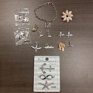 16Pc Lot Of Jewelry Beach Nautical Charm Bracelet Pendant Connectors Gold Silver
